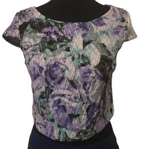 Crop top, floral Blue, Purple, and green